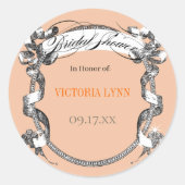 リビングコーラルヴィンテージウェディングブライダルシャワーシール ラウンドシール (正面)