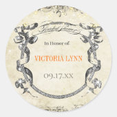 リビングコーラルヴィンテージウェディングブライダルシャワーシール ラウンドシール (正面)