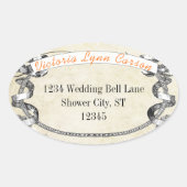 リビングコーラルヴィンテージウェディングブライダルシャワーシール 楕円形シール (正面)