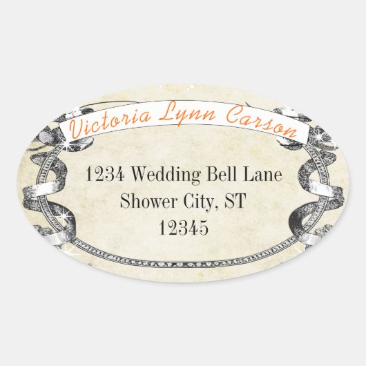 リビングコーラルヴィンテージウェディングブライダルシャワーシール 楕円形シール (正面)