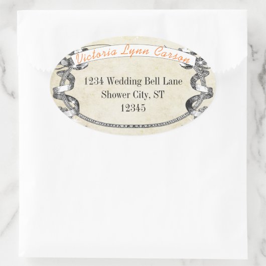 リビングコーラルヴィンテージウェディングブライダルシャワーシール 楕円形シール (バッグ)