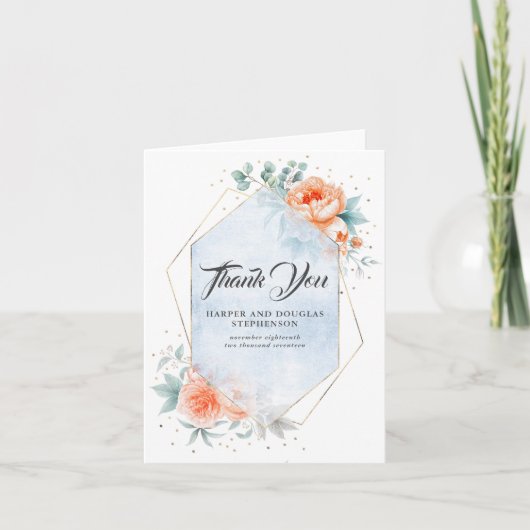 リビングコーラル フラワー モダン ウェディング サンクス サンキューカード (正面)