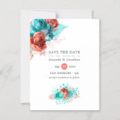 リビングサンゴとターコイズ結婚式の日付を保存 マグネット招待状 (正面)