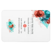 リビングサンゴとターコイズ結婚式の日付を保存 マグネット (横)