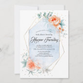 リビングサンゴと埃っぽい青いフローラベビーシャワー 招待状 (正面)