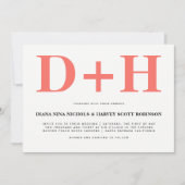 リビングサンゴはっきりしたイニシャル結婚タイポグラフィ 招待状 (正面)