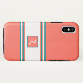 リビングサンゴティール(緑がかった色)&ホワイトモノグラエレガントム Case-Mate iPhoneケース (裏面(横))