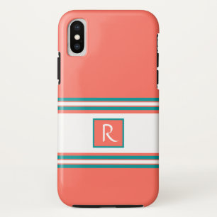リビングサンゴティール(緑がかった色)&ホワイトモノグラエレガントム iPhone X ケース