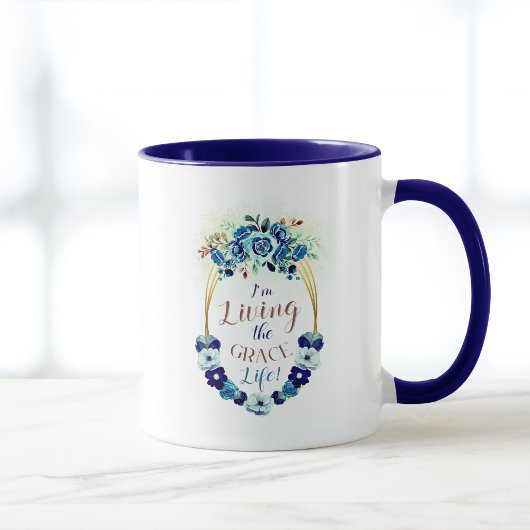 リビングザグレースライフエレガントブルーフローラ引用文 マグカップ