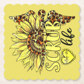 リビングザスクラブライフナースひまわりヒョウ ペーパーコースター (正面)