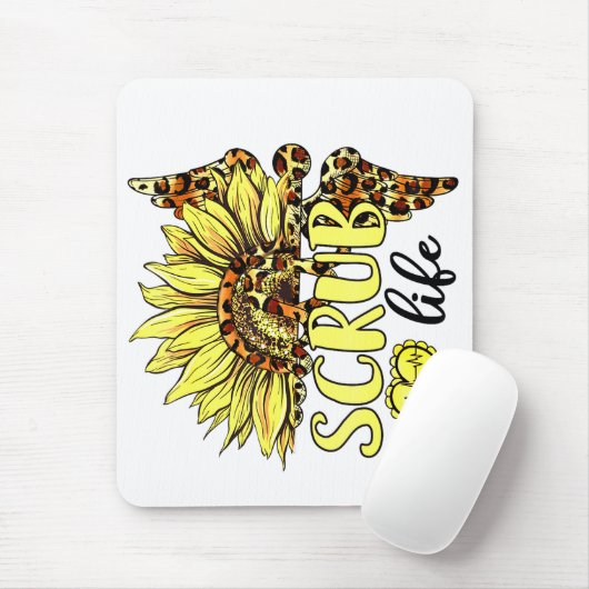 リビングザスクラブライフナースひまわりヒョウ マウスパッド (マウス)