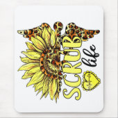 リビングザスクラブライフナースひまわりヒョウ マウスパッド (正面)