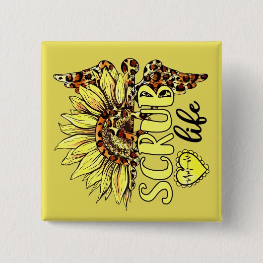 リビングザスクラブライフナースひまわりヒョウ 缶バッジ (正面)