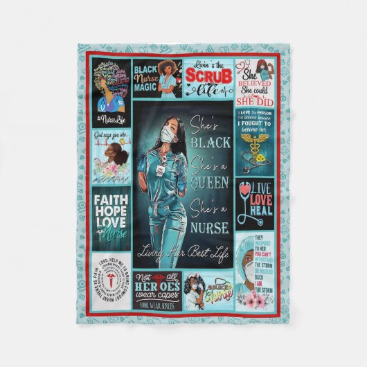 リビングハーライフ最高のブラッククイーンナース フリースブランケット (正面)