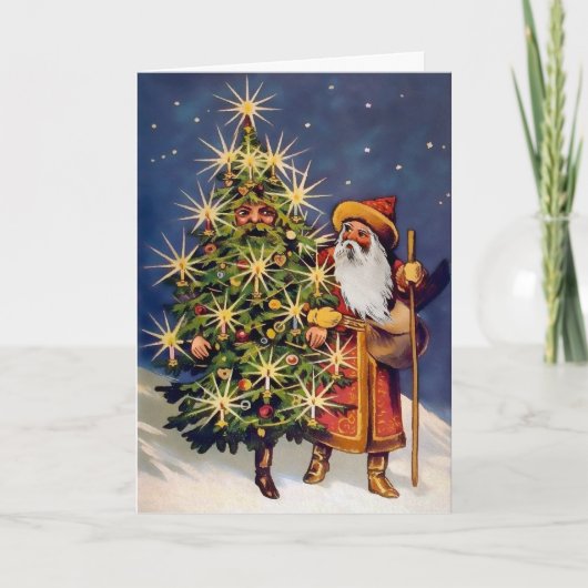 リビングビクトリアンツリーとサンタクリスマスカード シーズンカード (正面)