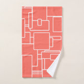 リビングモダンコーラル&ホワイト抽象芸術幾何学模様 バスタオルセット (ハンドタオル)