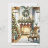 リビングルームとクリスマスツリーのホリデーシーズン 招待状 (裏面)