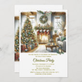 リビングルームとクリスマスツリーパーティー 招待状 (正面/裏面)