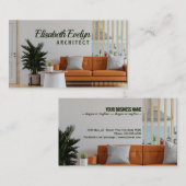 リビングルームのインテリアの壁が暖かいトーンでモックアップされている 名刺 (正面/裏面)