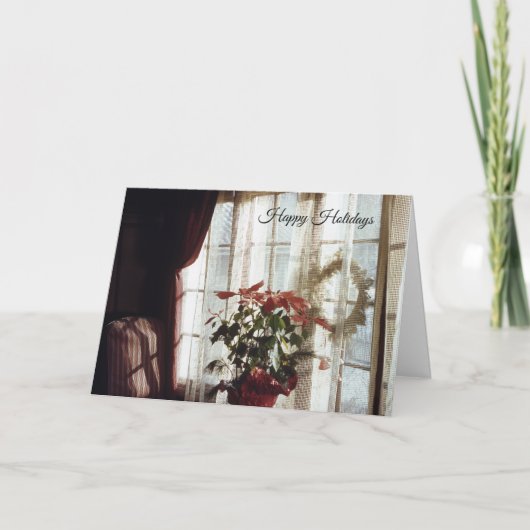 リビングルームのポインセチアのクリスマスフラワー シーズンカード (正面)