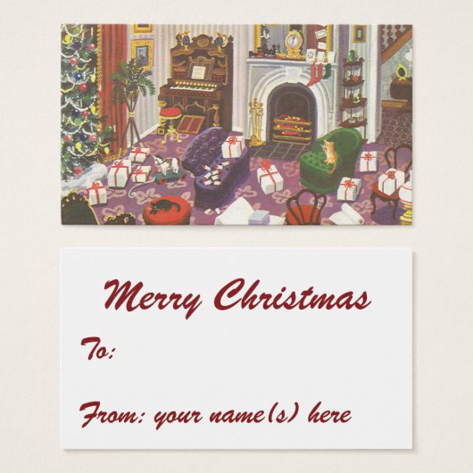 リビングルームのヴィンテージクリスマスラッピングプレゼント (正面&裏面)