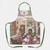 リビングルームのヴィンテージクリスマスラッピングプレゼント エプロン (正面)