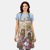 リビングルームのヴィンテージクリスマスラッピングプレゼント エプロン (着用した状態)