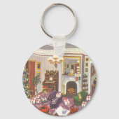 リビングルームのヴィンテージクリスマスラッピングプレゼント キーホルダー (裏面)