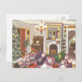 リビングルームのヴィンテージクリスマスラッピングプレゼント シーズンポストカード (正面/裏面)