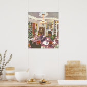 リビングルームのヴィンテージクリスマスラッピングプレゼント ポスター (キッチン)