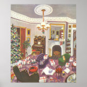 リビングルームのヴィンテージクリスマスラッピングプレゼント ポスター (正面)