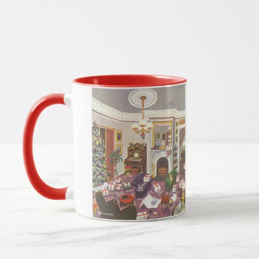 リビングルームのヴィンテージクリスマスラッピングプレゼント マグカップ (左)
