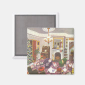 リビングルームのヴィンテージクリスマスラッピングプレゼント マグネット (正面/裏面)