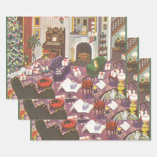 リビングルームのヴィンテージクリスマスラッピングプレゼント ラッピングペーパーシート (セット)