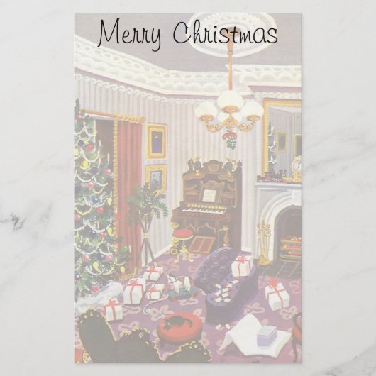 リビングルームのヴィンテージクリスマスラッピングプレゼント 便箋 (正面)
