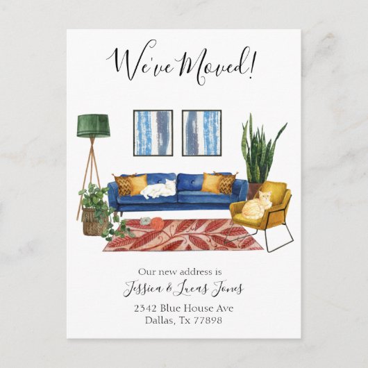 リビングルーム動くアナウンス引っ越しました猫 案内ポストカード (正面)