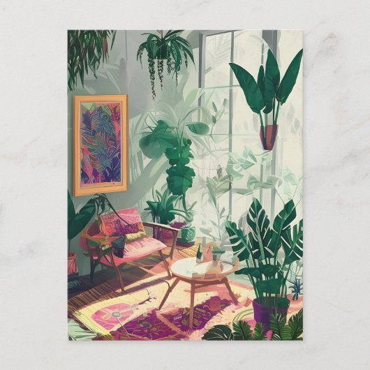 リビングルーム熱帯植物AI生成はがき ポストカード (正面)