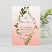 リビング コーラル オンブレ  フォレスト フェルン ベイビー シャワー 招待状 (スタンド正面)