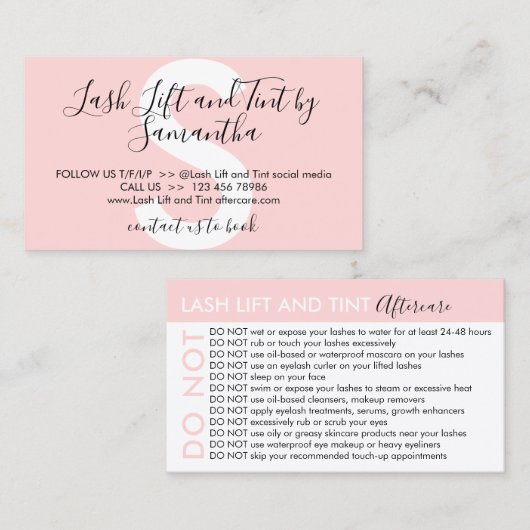 リフトと濃淡のラッシュによるアフターケアアドバイスの回避 名刺 (正面/裏面)