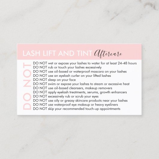 リフトと濃淡のラッシュによるアフターケアアドバイスの回避 名刺 (裏面)