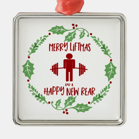 リフトマスおもしろいメリークリスマスフィットネスジムバーベル メタルオーナメント (正面)