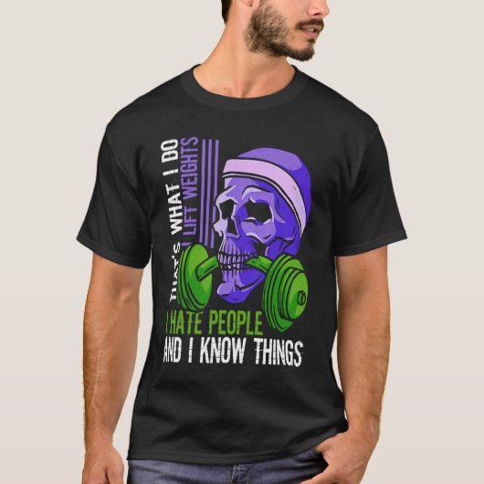リフト重量人を憎むスケルトンBarbell Weightli Tシャツ (正面)