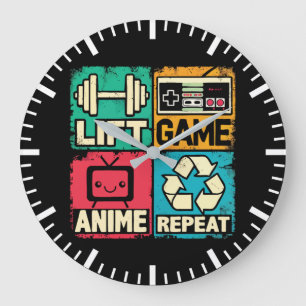 リフト、ゲーム、アニメ、リピート ラージ壁時計