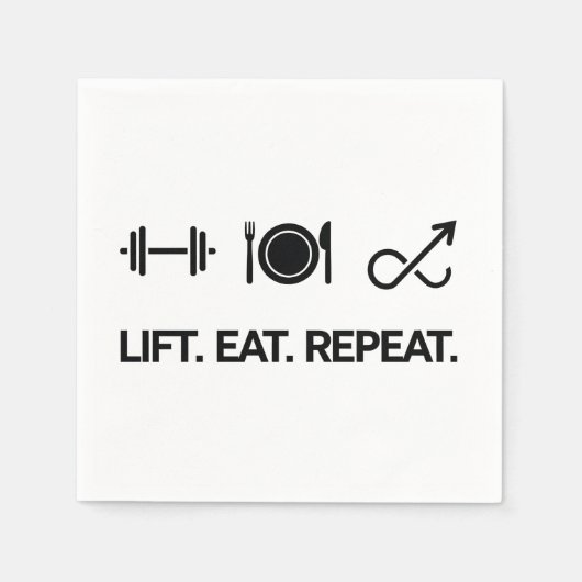 リフト。食べ.繰り返す。-やる気を起こさせるフィットネスデザイン スタンダードカクテルナプキン (正面)