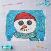 リフレクションクリスマス雪だるまフォークアートラージバッグ 薄葉紙 (クラフト)