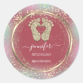 リフレクソロジーハート足自筆証書金ゴールドグリッター ラウンドシール