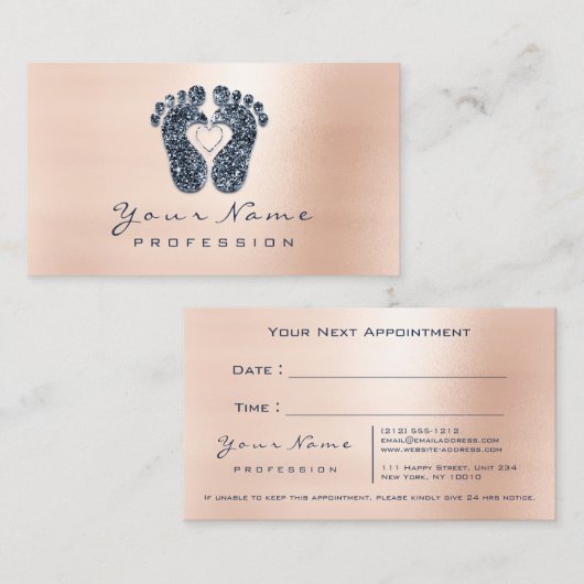 リフレクソロジーバラグリッターブルーネイビーアポイントメント 予約カード (正面/裏面)