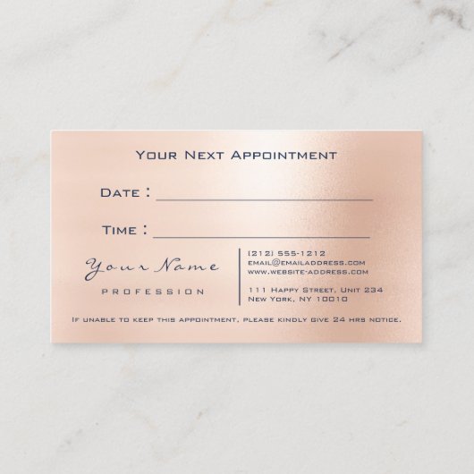 リフレクソロジーバラグリッターブルーネイビーアポイントメント 予約カード (裏面)