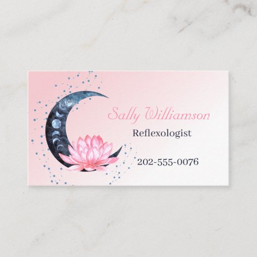 リフレクソロジーピンクロータスフラワームーン 名刺 (正面)