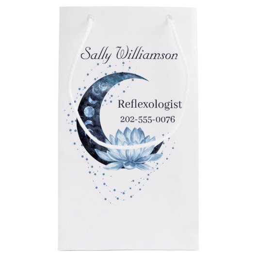 リフレクソロジーブルーロータスフラワービジネスプロモーション スモールペーパーバッグ (裏面)